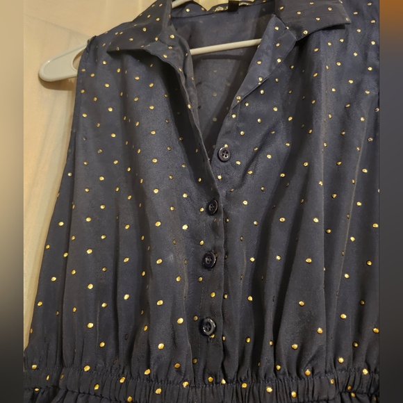 Polka Dot Navy and Gold Collared Dress - Picture 3 of 4